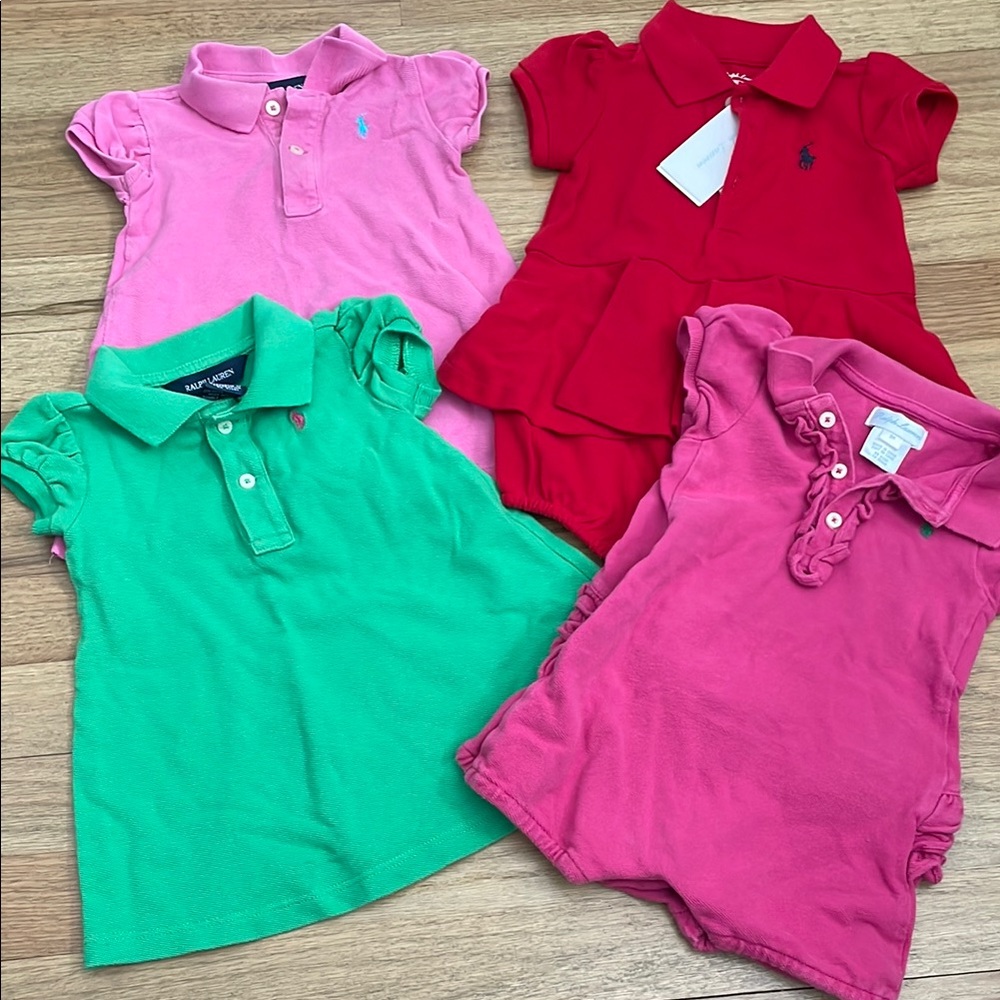 Ralph Lauren Girls Pink Red Green Polo Dress & Romper Set